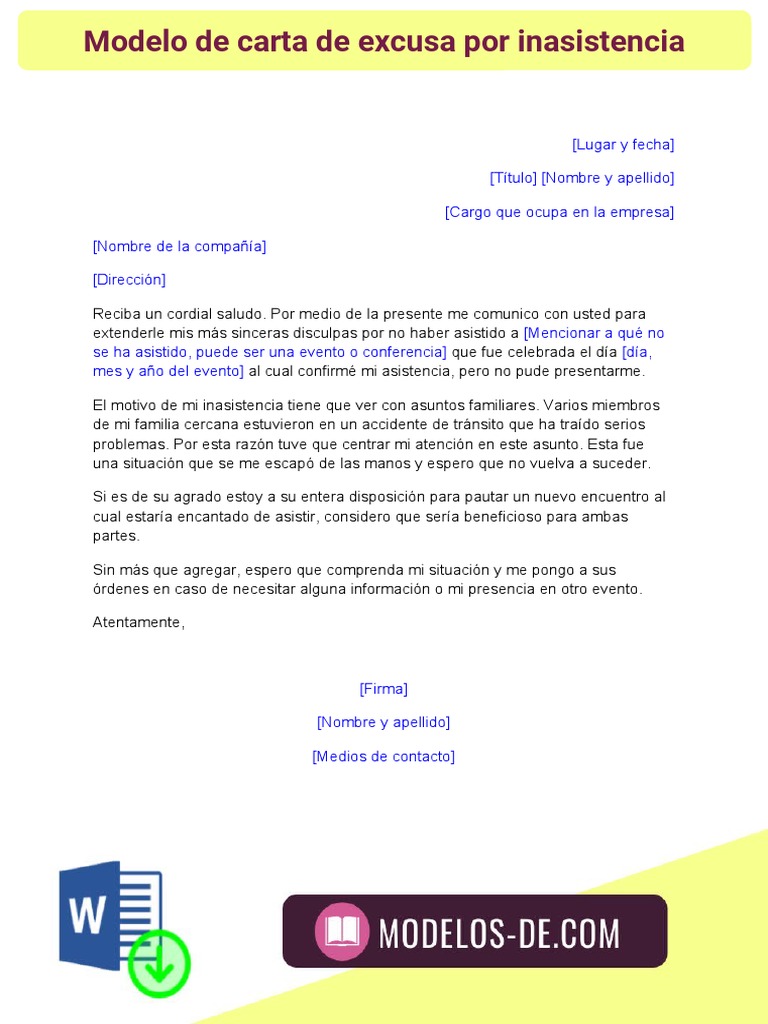 Modelo de Carta de Excusa Por Inasistencia | PDF