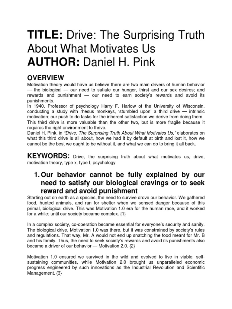 Summary Drive, The Surprising Truth About What Motivates Us Daniel H(03)