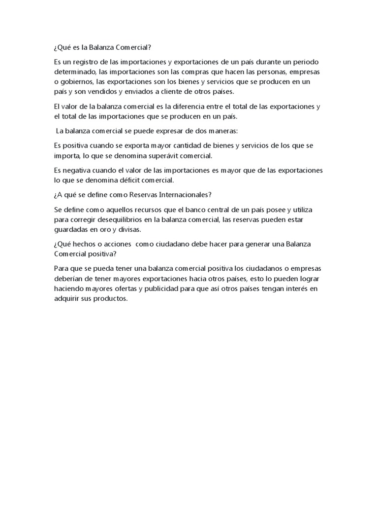 Qué Es La Balanza Comercial | PDF