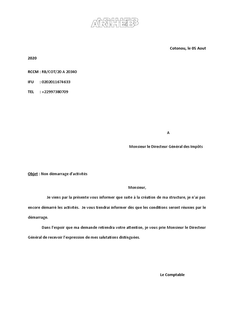Je Vous Tiendrais Informé De La Suite ARIHEB Non Démarrage | PDF