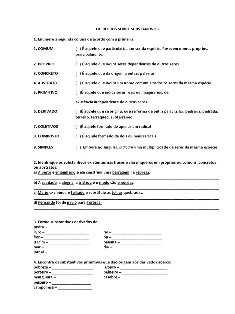 Exercícíos Sobre Substantivos | PDF | Linguística