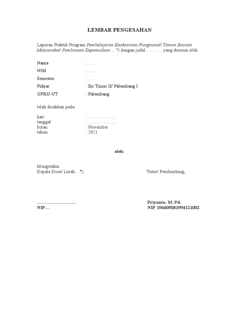Contoh Lembar Pengesahan Laporan | PDF
