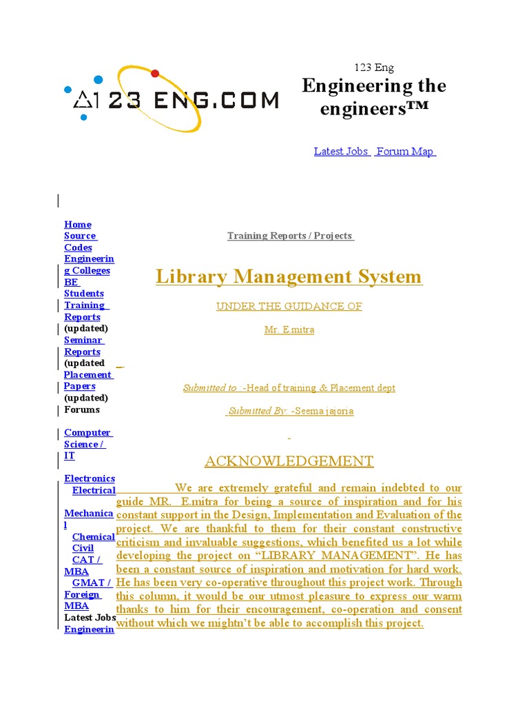 Library Management System: Engineering The Engineers™ | PDF | Menu ...