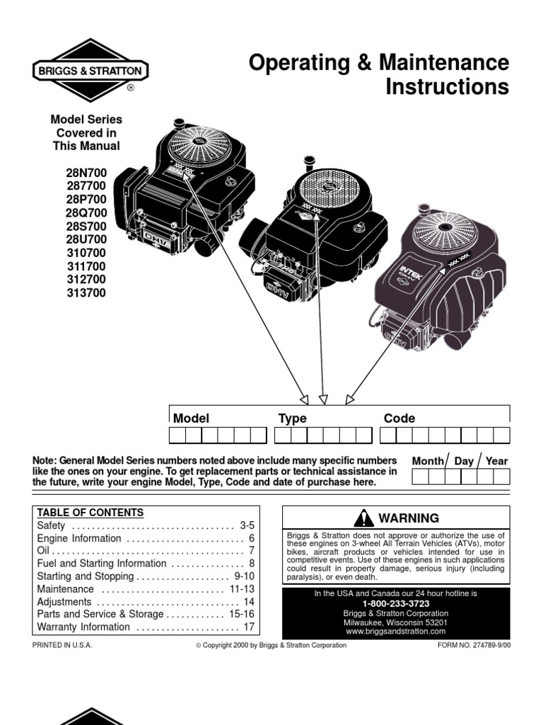 Briggs Straton 28N700-313700 Manual | Throttle | Carburetor