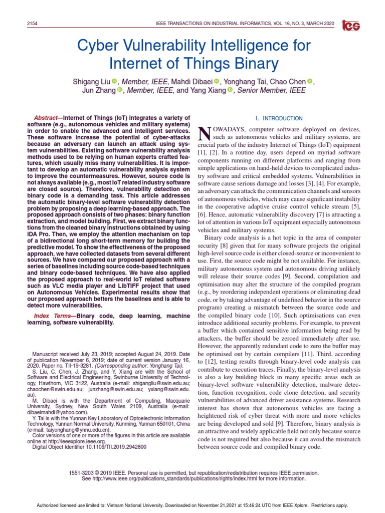 Cyber Vulnerability Intelligence For Internet of Things Binary | PDF ...
