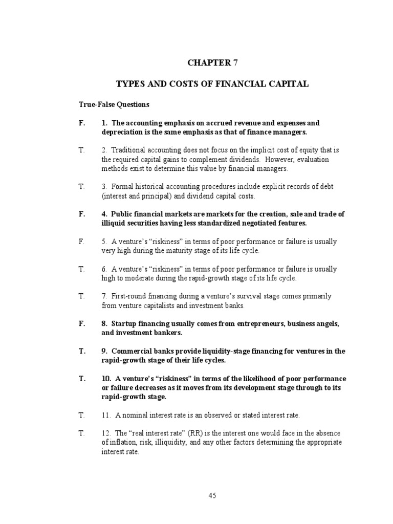Types and Costs of Financial Capital PDF Risk Premium Financial