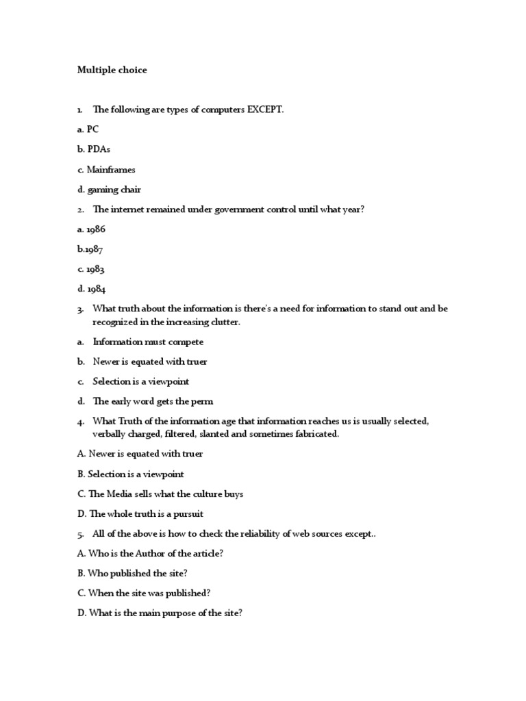 Information Age Questions PDF