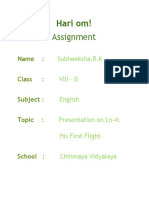 Hari Om! Assignment: Name: Class: Subject: Topic