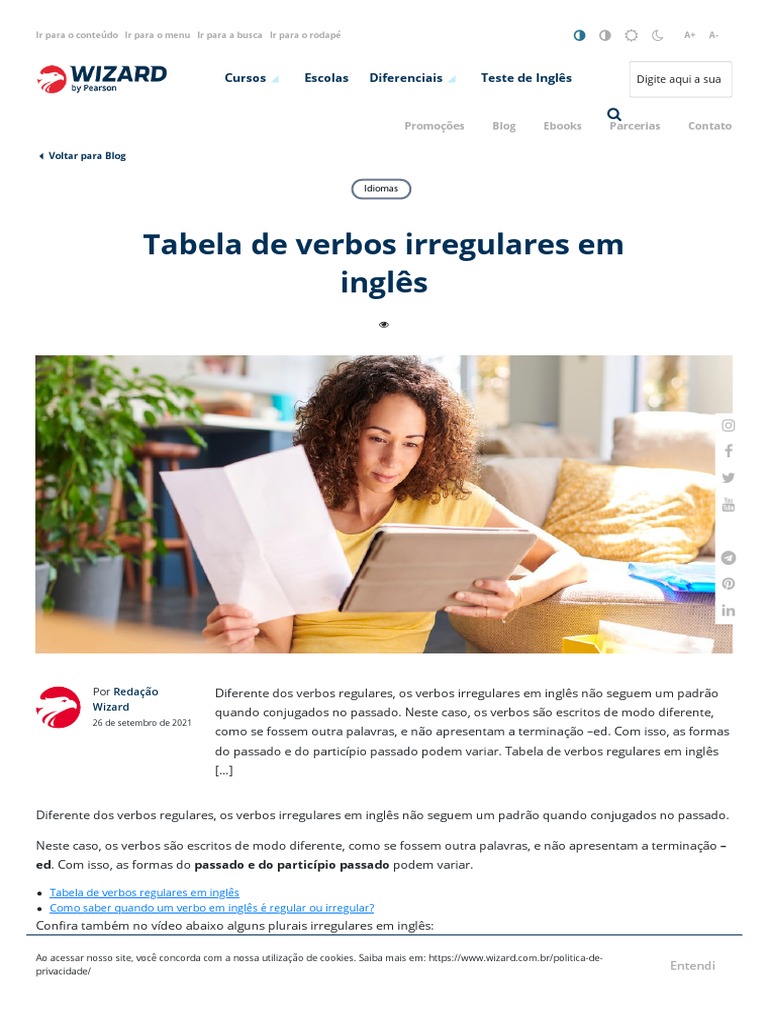 Tabela de Verbos Irregulares em Inglês - Lista Completa - Wizard | PDF ...
