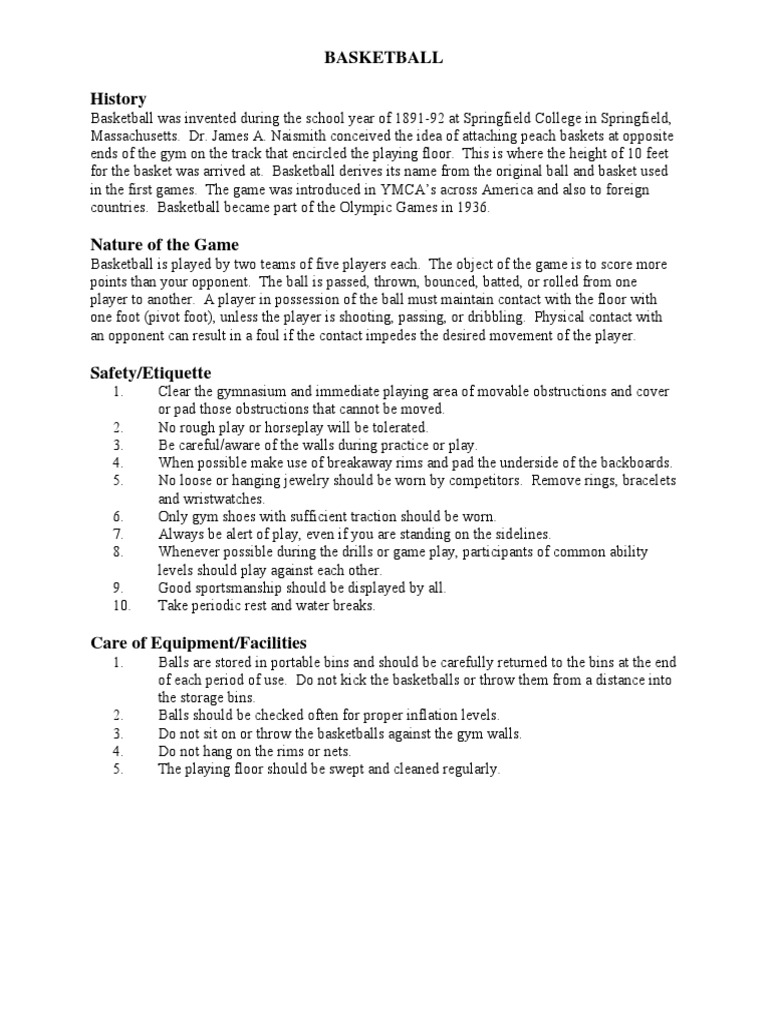 Basketball PDF Team Sports Sports Rules And Regulations
