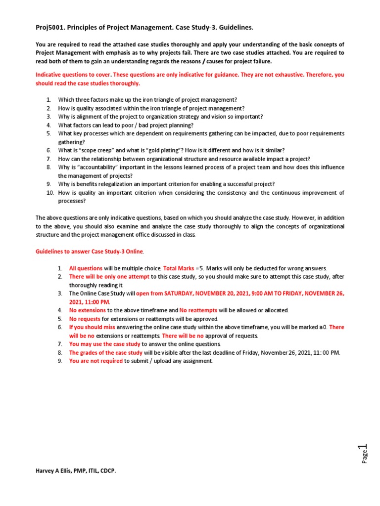 Proj5001. Principles of Project Management. Case Study-3. Guidelines ...