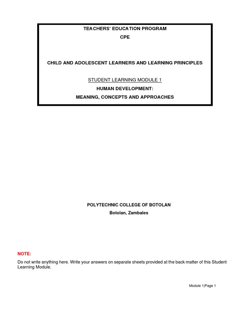 Ped1 Module 1 Child And Adolescent Learning And Learning Principles