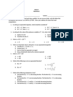 Week 6 Worksheet on Solving Exponential Equations and Functions