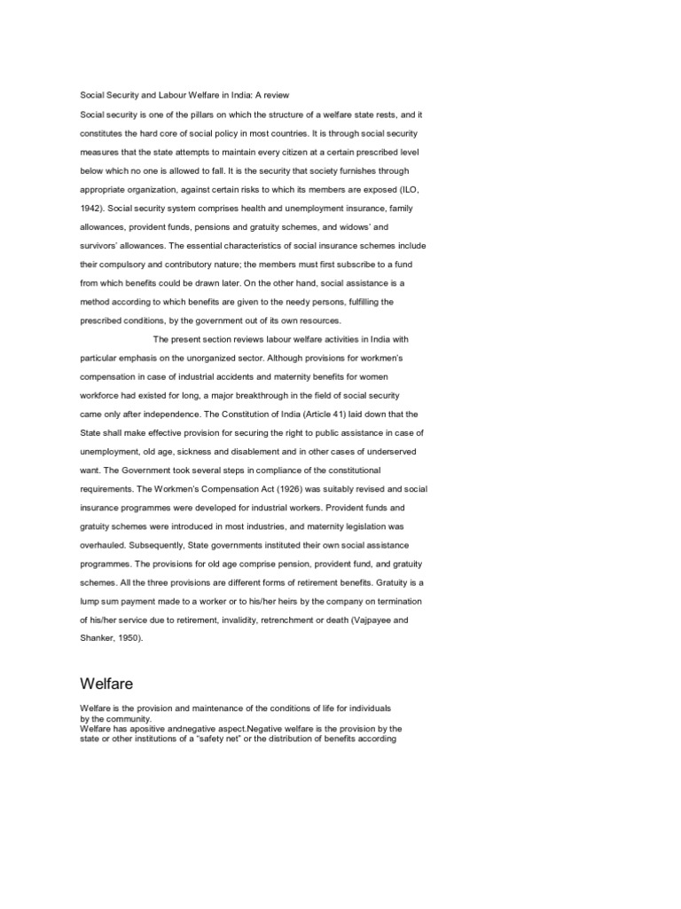Social Security and Labour Welfare in India | PDF | Welfare State ...