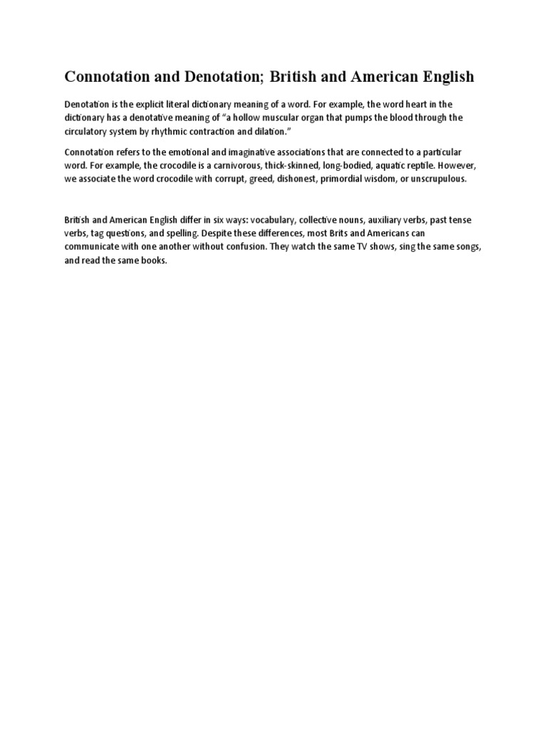 Connotation and Denotation British and American English | PDF ...
