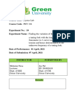 PHY 104 Physics Lab Experiment 10 Sonometer Frequency Variation