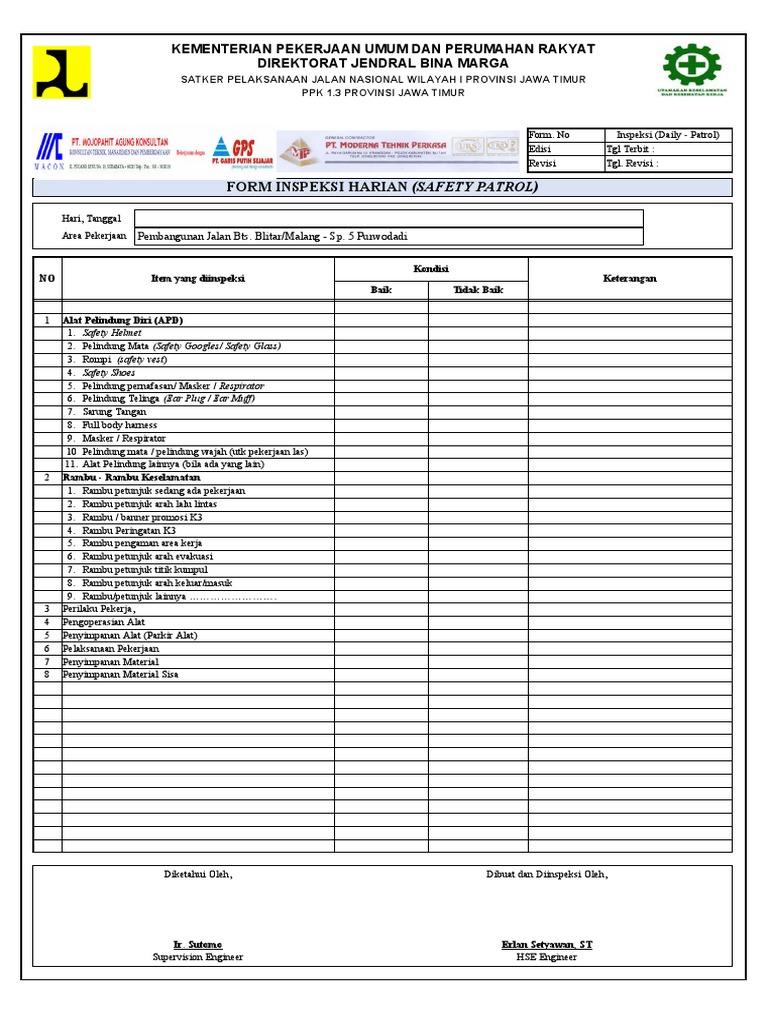 Format Form Inspeksi Juli | PDF | Teknologi & Rekayasa
