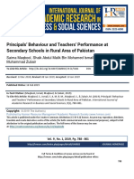 Principals' Behaviour and Teachers' Performance at Secondary Schools in Rural Area of Pakistan
