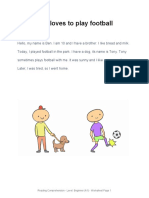 Ben Loves To Play Football: Reading Comprehension - Level: Beginner (A1) - Worksheet Page 1