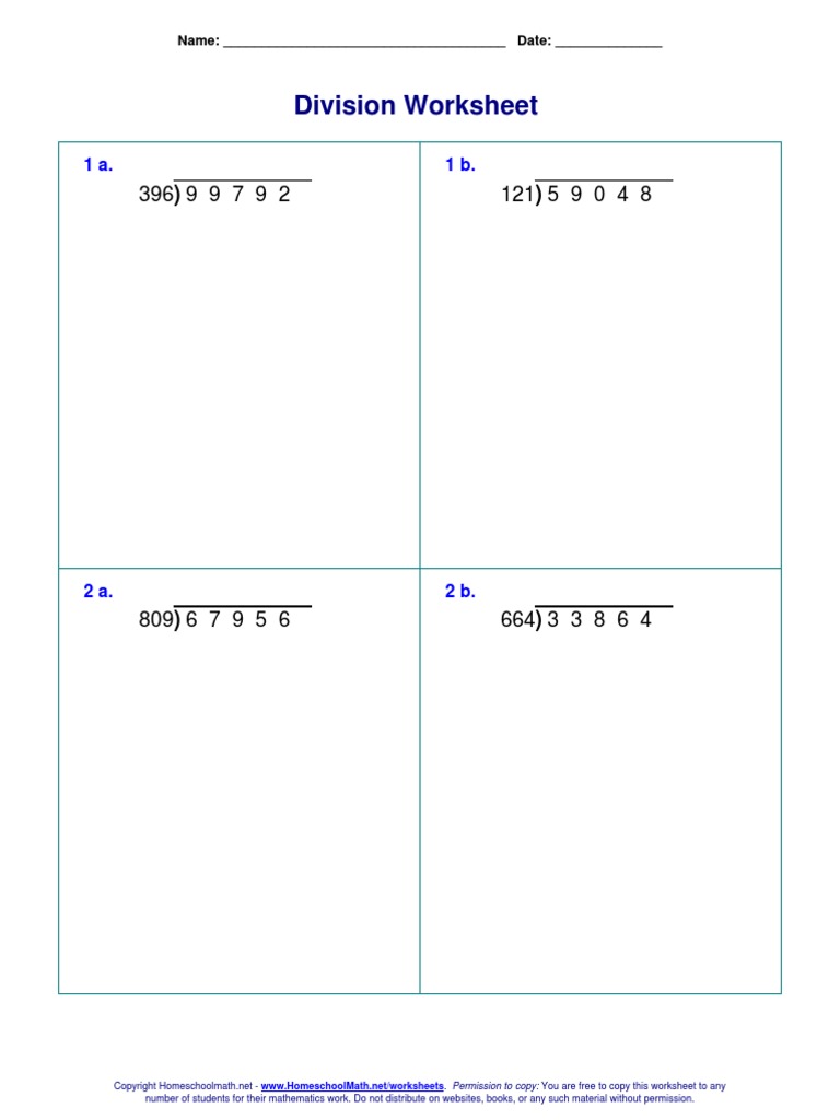 Division Worksheet: Name: - Date | PDF