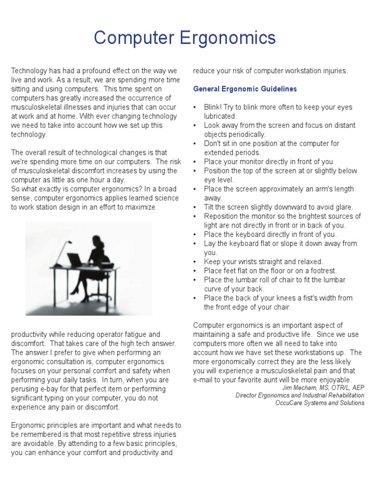 Computer Ergonomics PDF Human Factors And Ergonomics Chair
