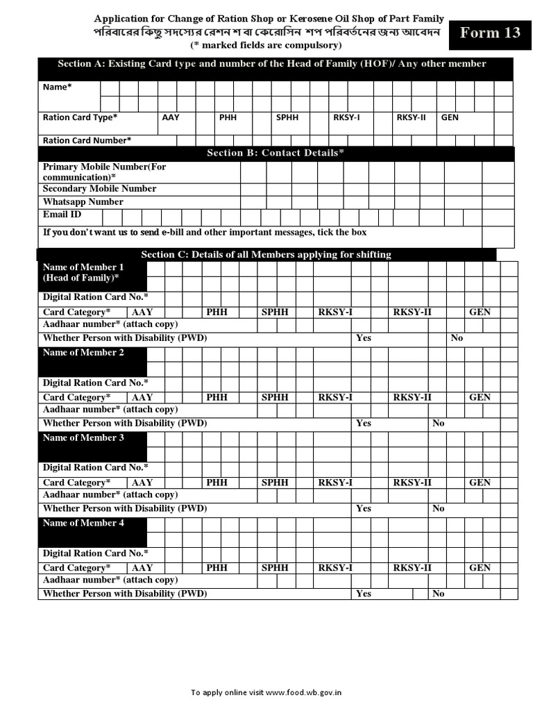 Form 13: Section A: Existing Card Type and Number of The Head of Family ...