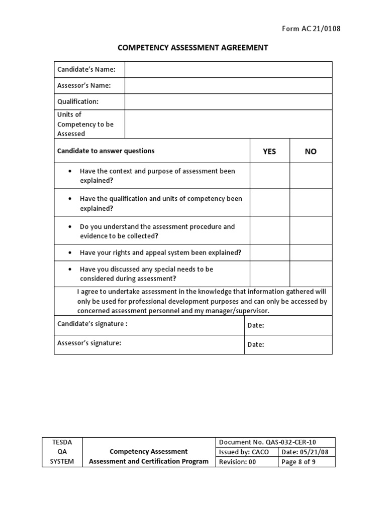 Competency Assessment Agreement Form | PDF