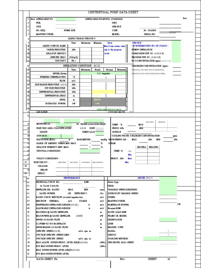 Centrifugal Pump Data Sheet | PDF | Pump | Bearing (Mechanical)