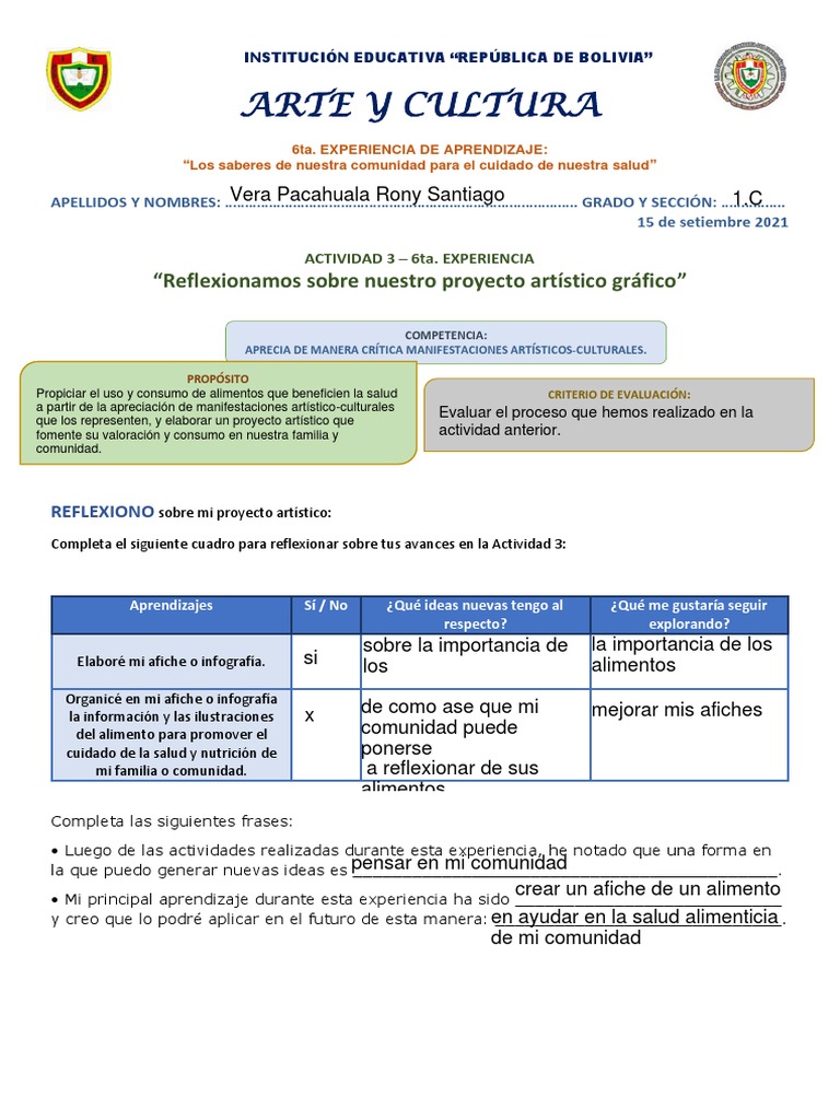 Arte y Cultura Semana 21 - 2021 | PDF | Evaluación | Aprendizaje
