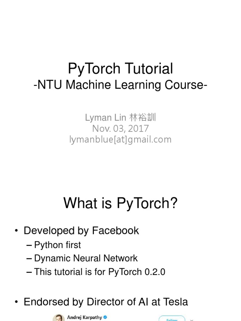 Pytorch Tutorial: - Ntu Machine Learning Course | PDF | Artificial ...