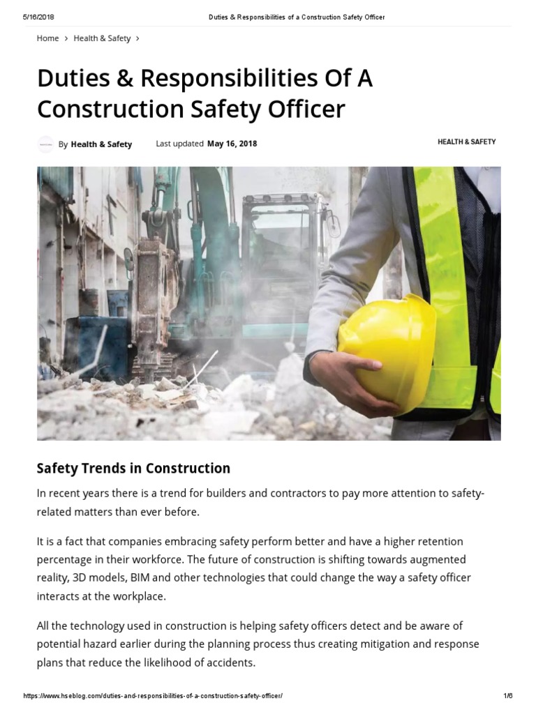 Duties & Responsibilities of A Construction Safety Officer PDF