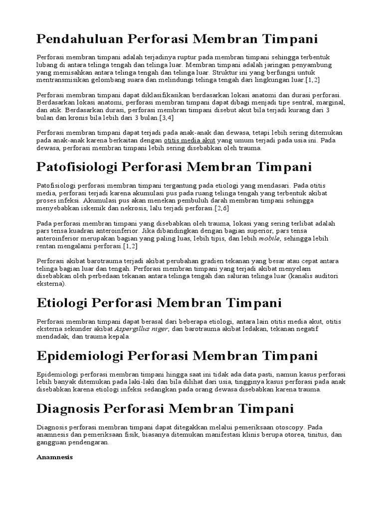 Perforasi Membran Timpani: Penyebab dan Penanganan | PDF | Pengembangan ...