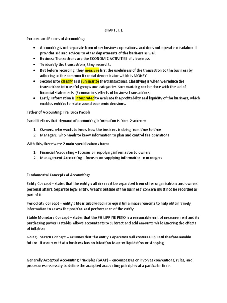 Chapter 1 Reviewer | PDF | Debits And Credits | Deferral
