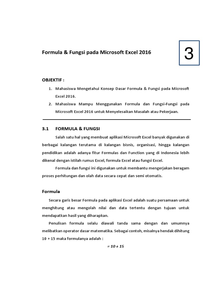 Formula Fungsi Pada Microsoft Excel 2016 | PDF