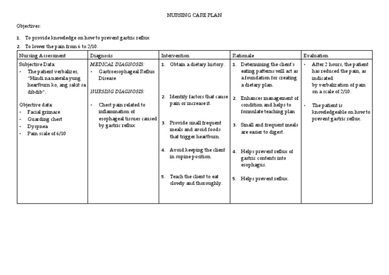 Nursing Care Plan PDF Gastroesophageal Reflux Disease Heartburn