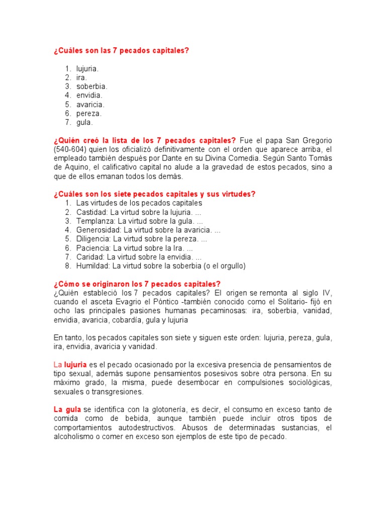 Los 7 Pecados Capitales Explicados | PDF | Siete pecados capitales ...