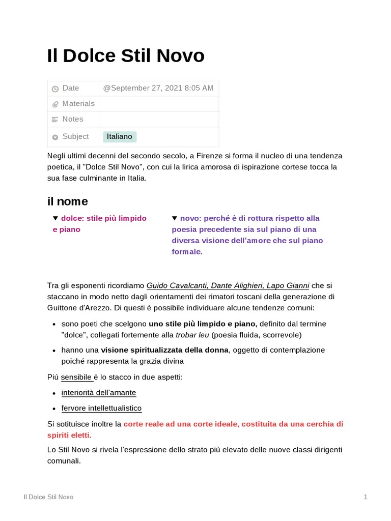 Il Dolce Stil Novo PDF