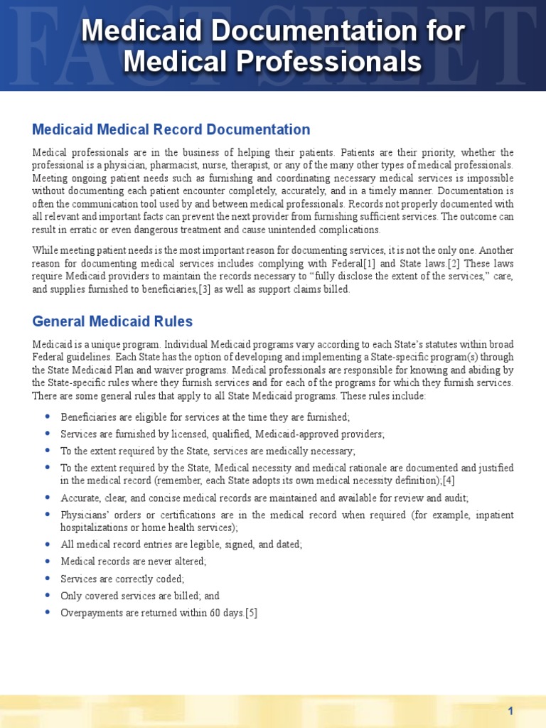 Medicaid Medical Record Documentation PDF Medical Record Health