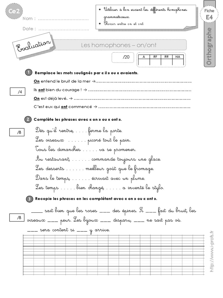 Les Différents Sens D un Mot Ce2 Exercices Pdf Ce2 Evaluation On Ont | PDF | Écriture | Linguistique