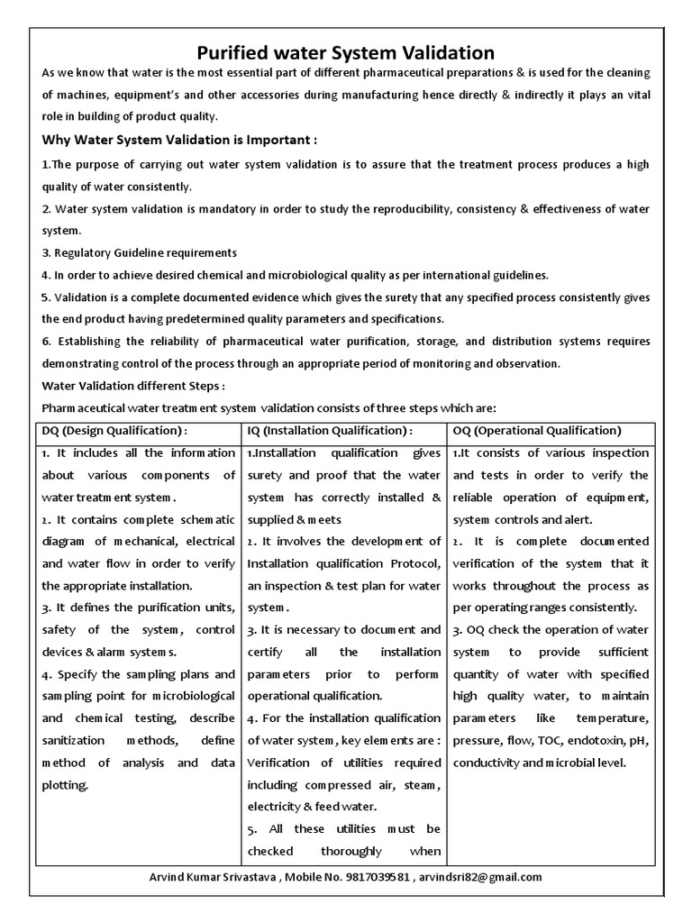 Purified Water System Validation 1 PDF Verification And