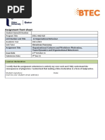 Assignment Front Sheet: Unit Number and Title 12 Organisational Behaviour