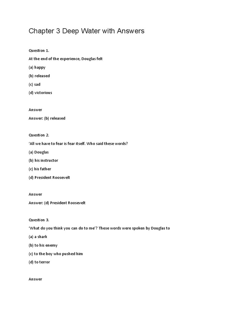 Chapter 3 Deep Water With Answers PDF Swimming Fear