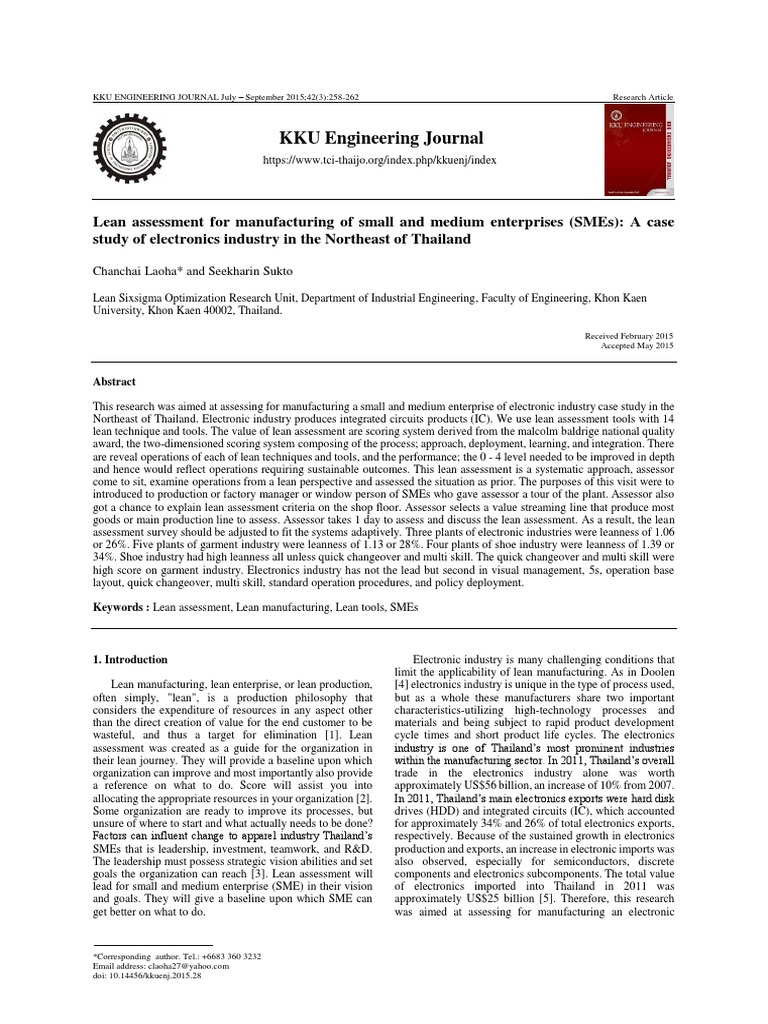 Lean Assessment in Thailand's SMEs | PDF | Lean Manufacturing | Small ...