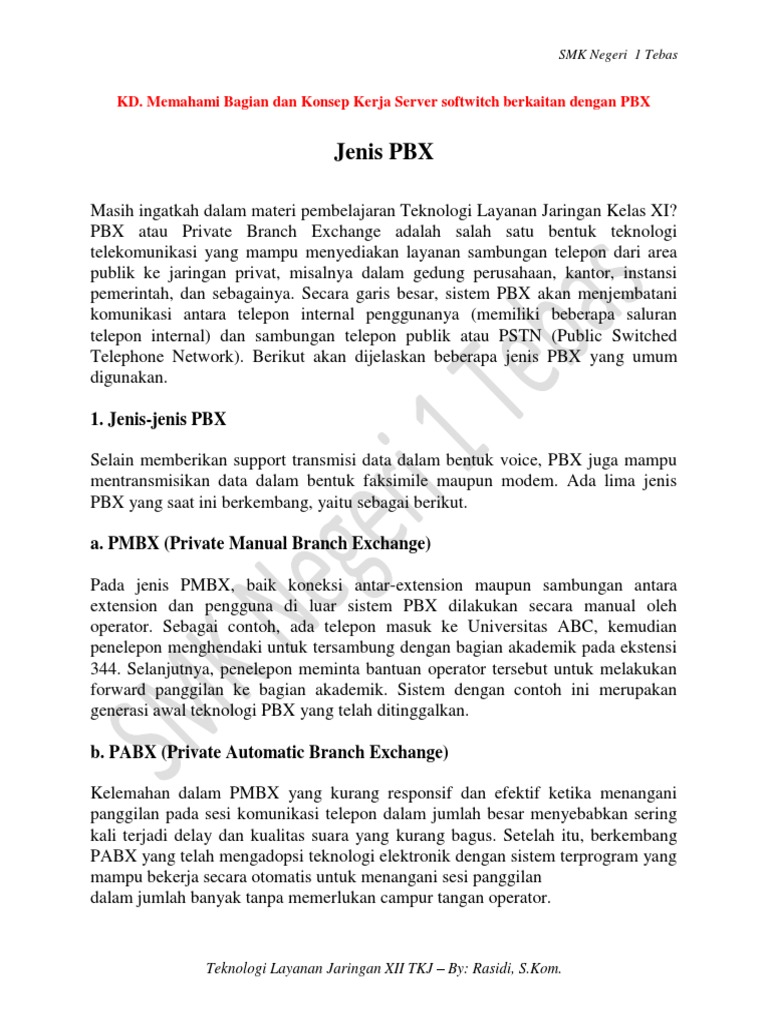 Jenis-Jenis PBX dalam Telekomunikasi | PDF | Seni | Teknologi & Rekayasa