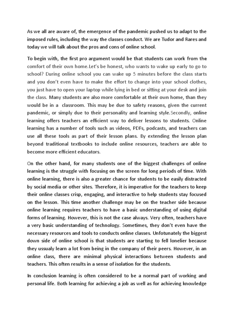 Pros and Cons of Online School | PDF | Educational Technology | Teachers