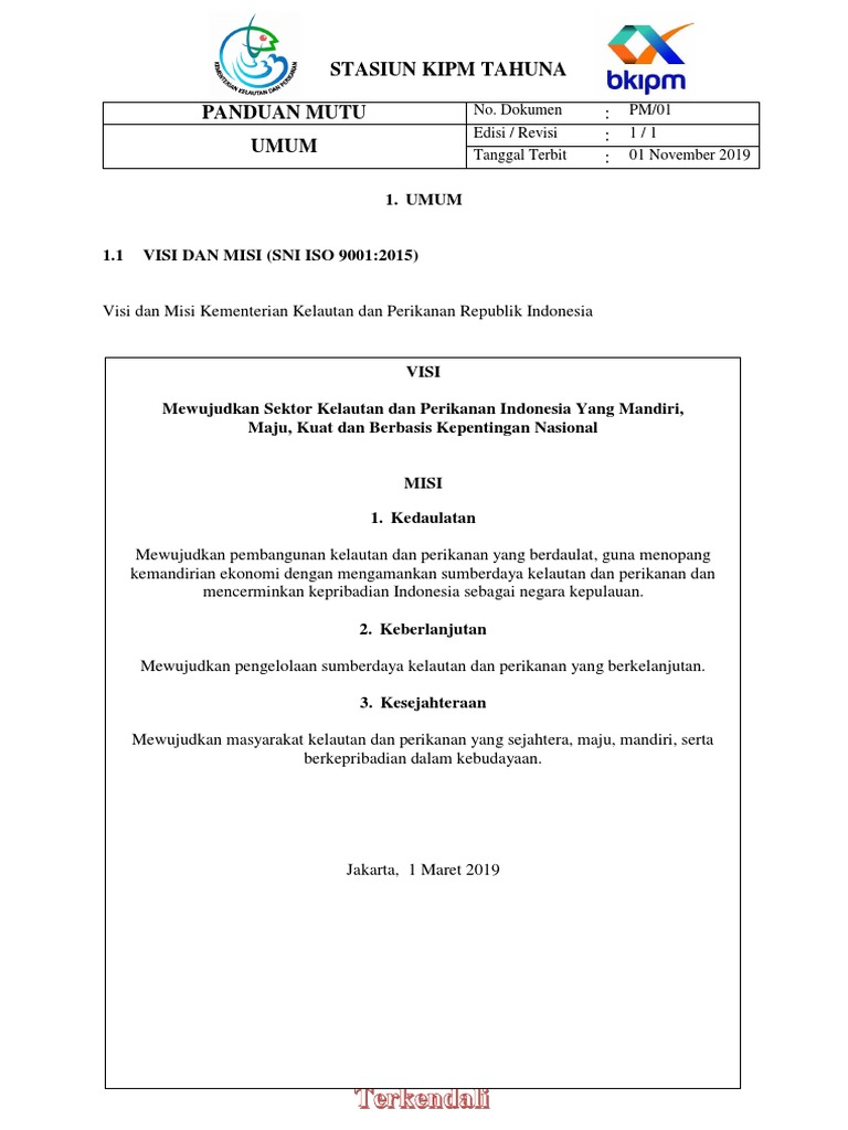 Panduan Mutu Stasiun KIPM Tahuna | PDF | Kesehatan Holistik