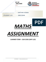 Maths Assignment: Student Name - Sarthak Verma Student U Id - 20Bcs3944