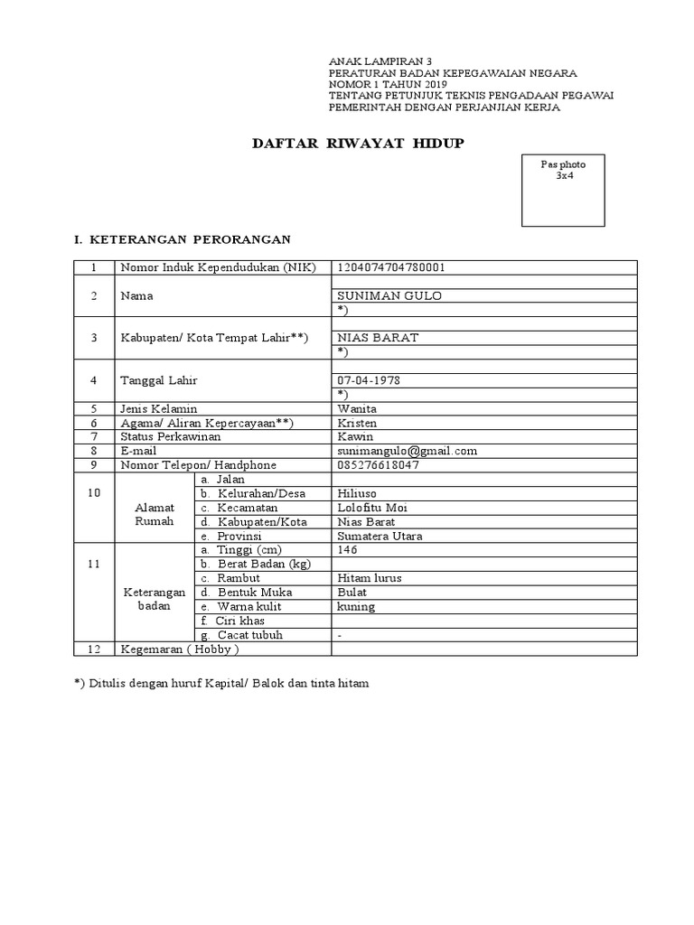 Contoh Format DRH PPPK 2024 | PDF