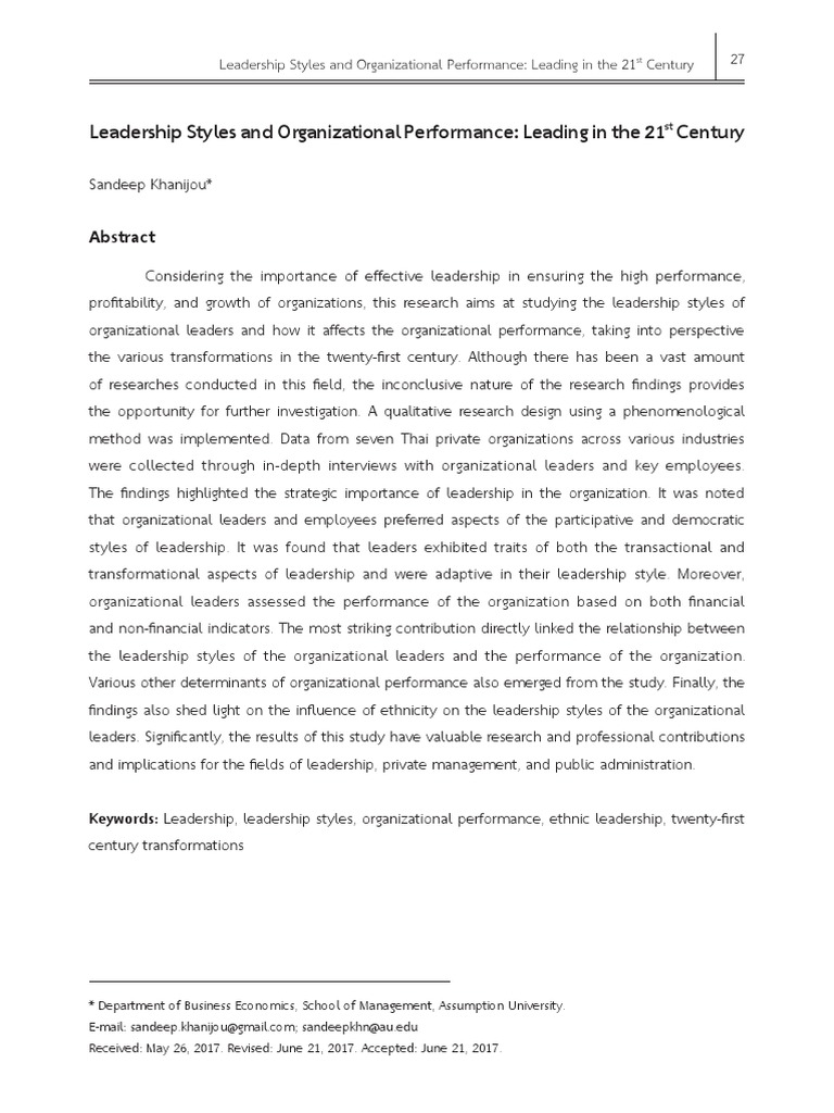 Leadership Styles Impacting Performance | PDF | Leadership ...