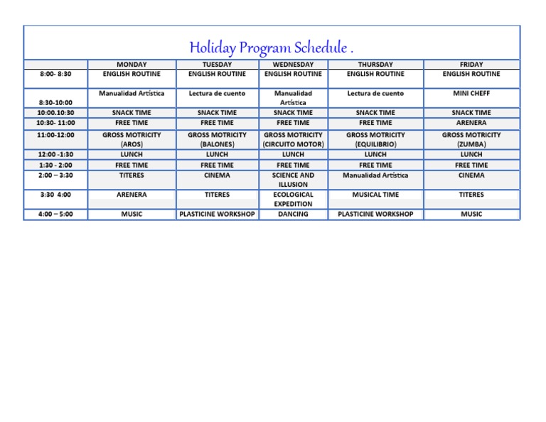Holliday Schedule PDF